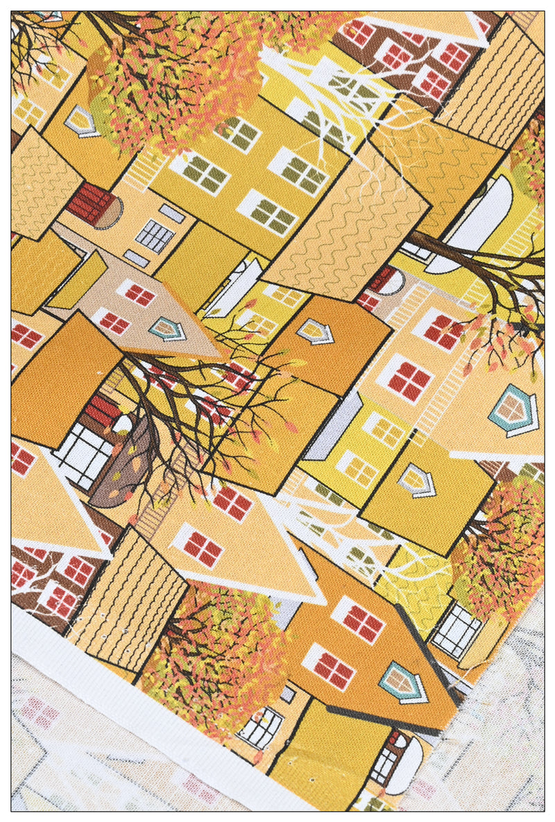 Town House! 1 Yard Medium Digital Printed Cotton Fabric by Half Yard for Style Clothes, Bags