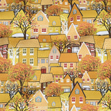 Town House! 1 Yard Medium Digital Printed Cotton Fabric by Half Yard for Style Clothes, Bags