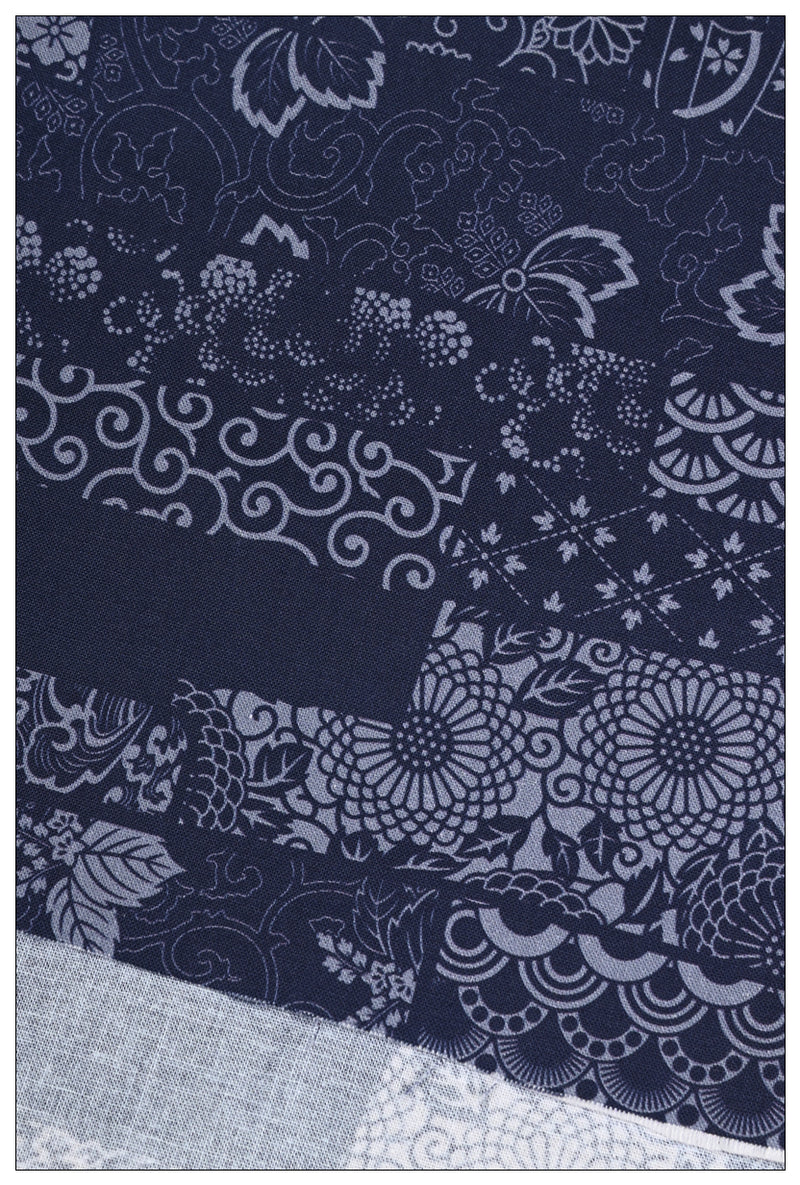 Retro Navy Japanese Floral! 1 Yard Quality Printed Cotton, Fabrics by Yard, Fabric Yardage Floral Fabrics Japanese Style