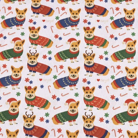 Corgi in Christmas! 1 Yard Medium Thickness Plain Cotton Fabric, Fabric by Yard, Yardage Cotton Fabrics for Clothes Crafts
