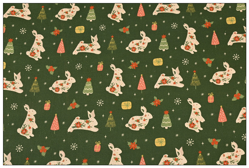 Bunny Green Christmas! 1 Yard Medium Thickness Plain Cotton Fabric, Fabric by Yard, Yardage Cotton Fabrics for Clothes Crafts