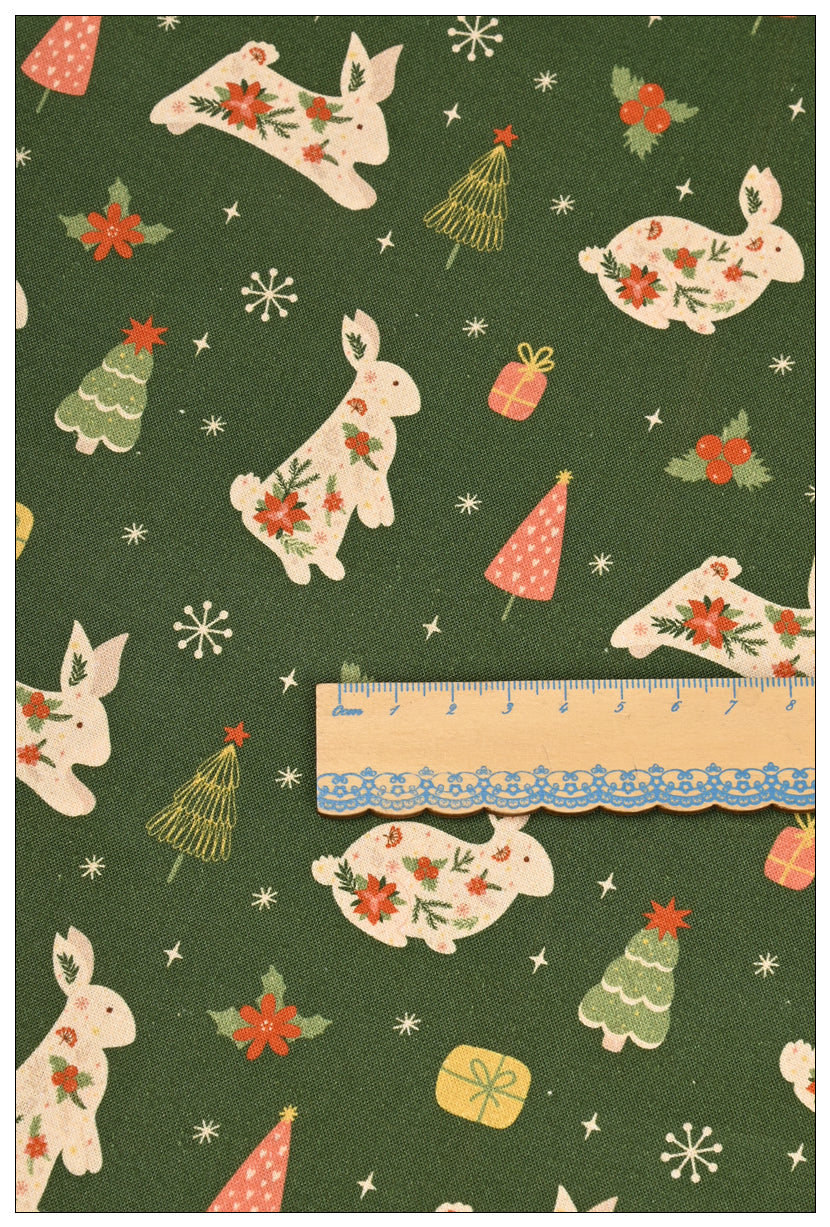 Bunny Green Christmas! 1 Yard Medium Thickness Plain Cotton Fabric, Fabric by Yard, Yardage Cotton Fabrics for Clothes Crafts