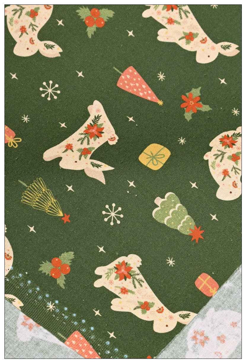 Bunny Green Christmas! 1 Yard Medium Thickness Plain Cotton Fabric, Fabric by Yard, Yardage Cotton Fabrics for Clothes Crafts