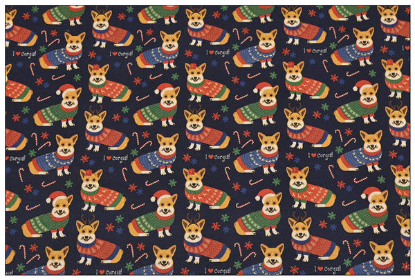 Corgi in Christmas! 1 Yard Medium Thickness Plain Cotton Fabric, Fabric by Yard, Yardage Cotton Fabrics for Clothes Crafts