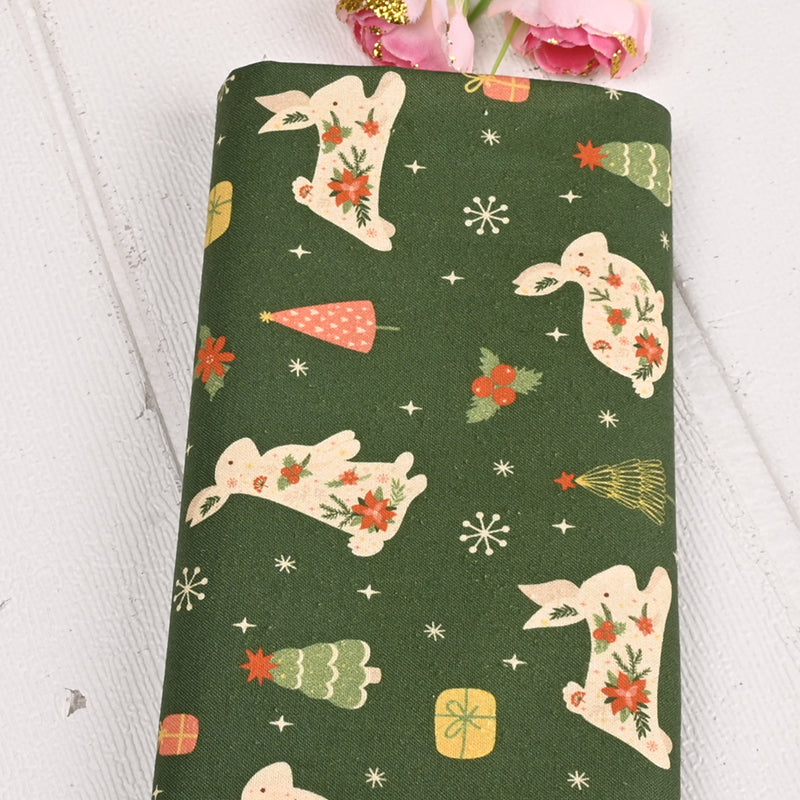 Bunny Green Christmas! 1 Yard Medium Thickness Plain Cotton Fabric, Fabric by Yard, Yardage Cotton Fabrics for Clothes Crafts