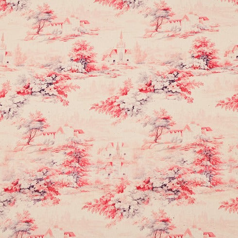 Rococo French Scenery Pastoral Print red! 1 Yard Quality Stiff Cotton Toile Fabric, Fabric by Yard, Yardage Cotton Canvas Fabrics for Bags