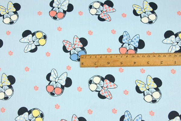 Minnie Mouse with Sunglasses blue! 1 Yard Plain Cotton Twill Fabric by Yard, Yardage Cotton Fabrics for Style Craft Bags