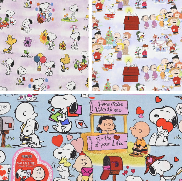 Snoopy and his Friends Comics 3 prints! 1 Yard Plain Cotton Fabric by Yard, Yardage Cotton Fabrics for Style Craft Bags