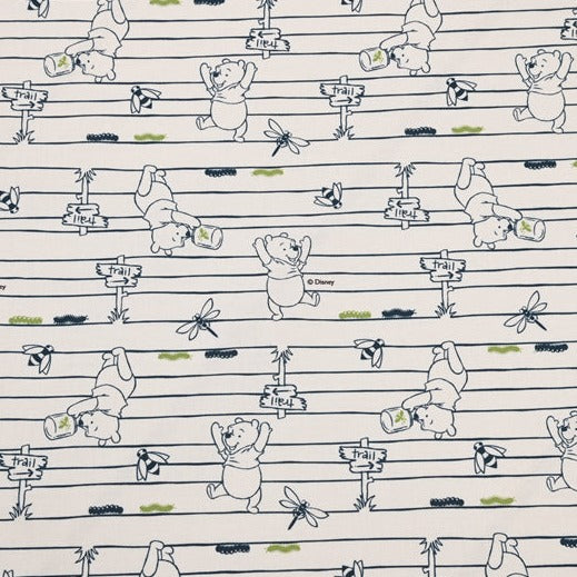 Stripes Winnie the Pooh Playing with Dragonflies ! 1 Yard Medium Thickness Cotton Fabric, Fabric by Yard, Yardage Cotton Fabrics for Style Clothes, Bags