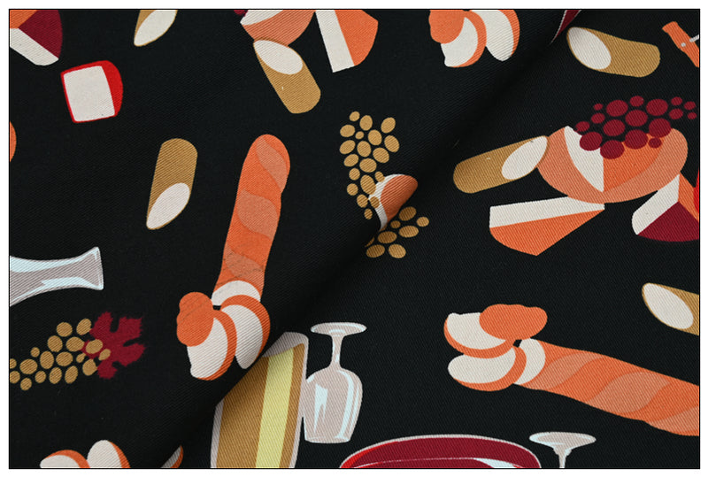 Toast Restaurant Themed Retro Pictures ! 1 Meter Medium Thickness Cotton Twill Fabric, Fabric by Yard for Style Clothes, Bags