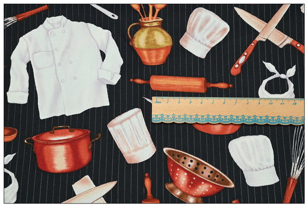 Cook's stuff Restaurant Themed Retro Pictures ! 1 Meter Medium Thickness Cotton Twill Fabric, Fabric by Yard for Style Clothes, Bags