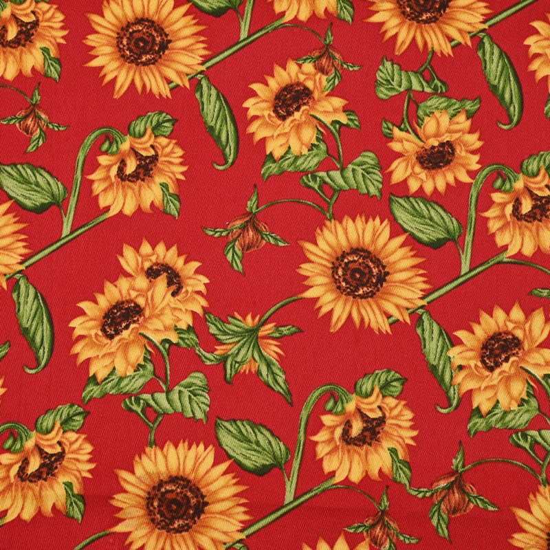 Sun Flowers Floral red! 1 Meter Medium Thickness Twill Cotton Fabric, Fabric by Yard, Yardage Cotton Fabrics for Clothes Crafts