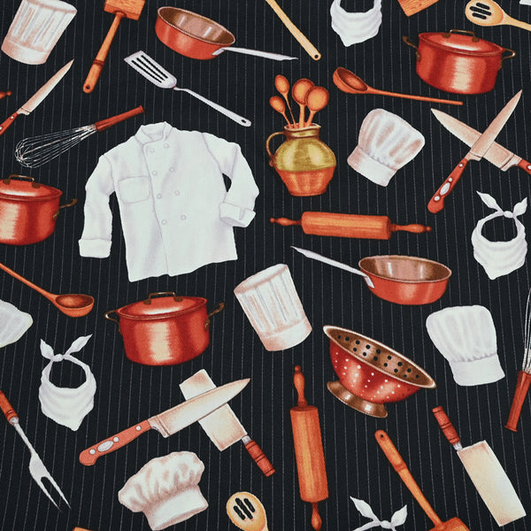 Cook's stuff Restaurant Themed Retro Pictures ! 1 Meter Medium Thickness Cotton Twill Fabric, Fabric by Yard for Style Clothes, Bags