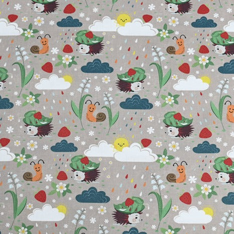 Hedgehog in the rain with Leaf cartoon! 1 Meter Medium Thickness Cotton Fabric by Yard, Yardage Cotton Fabrics for Style Clothes, Bags Hedgehog squirrels