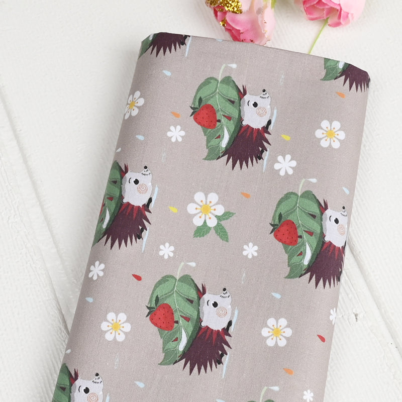 Hedgehog in the rain with Leaf cartoon! 1 Meter Medium Thickness Cotton Fabric by Yard, Yardage Cotton Fabrics for Style Clothes, Bags Hedgehog squirrels