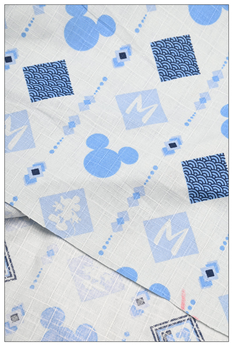 Mickey Heads Shape with Japanese Style Pattern! 1 Meter Medium Summer Slub Cotton Floral Fabric by Yard, Yardage Cotton Fabrics Style Garments, Bags