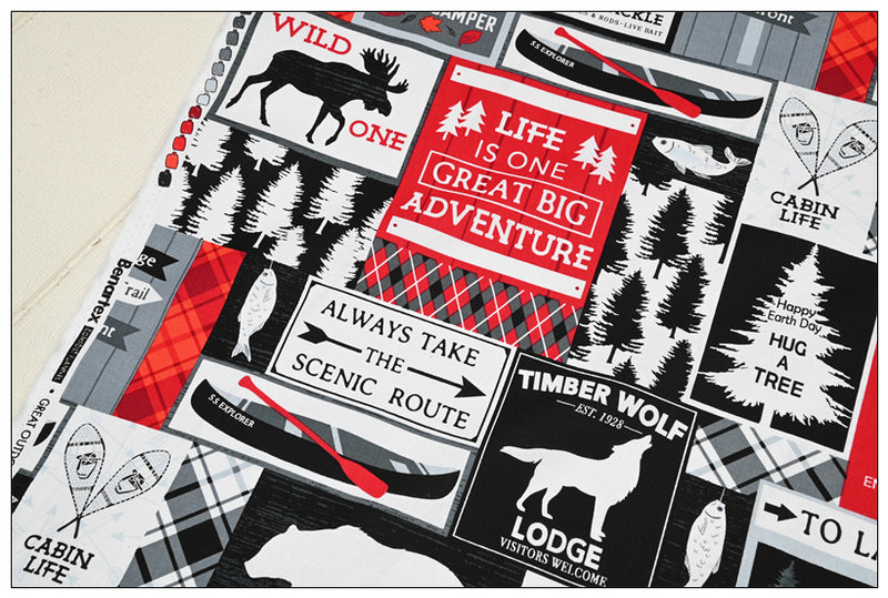 Wild Lives National Park Signs black! 1 Yard Medium Weight Printed Fabric, Fabric by Yard, Yardage Fabrics, Children  Kids