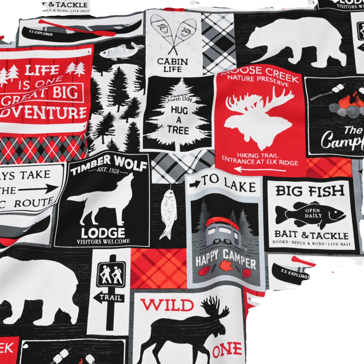 Wild Lives National Park Signs black! 1 Yard Medium Weight Printed Fabric, Fabric by Yard, Yardage Fabrics, Children  Kids