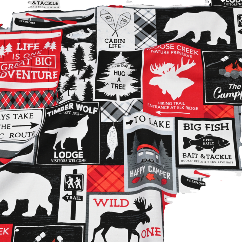 Wild Lives National Park Signs black! 1 Yard Medium Weight Printed Fabric, Fabric by Yard, Yardage Fabrics, Children  Kids