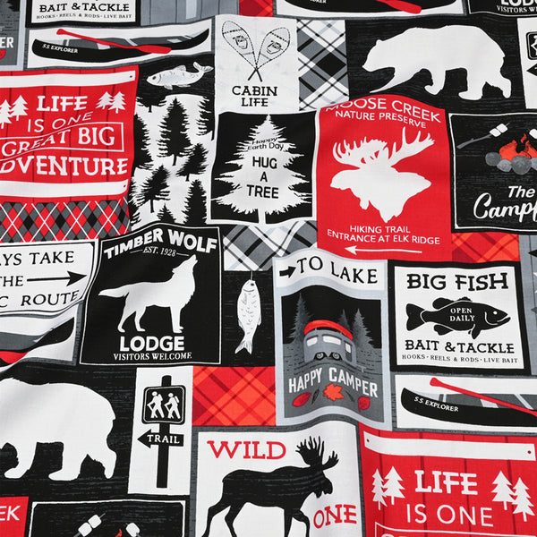 Wild Lives National Park Signs black! 1 Yard Medium Weight Printed Fabric, Fabric by Yard, Yardage Fabrics, Children  Kids