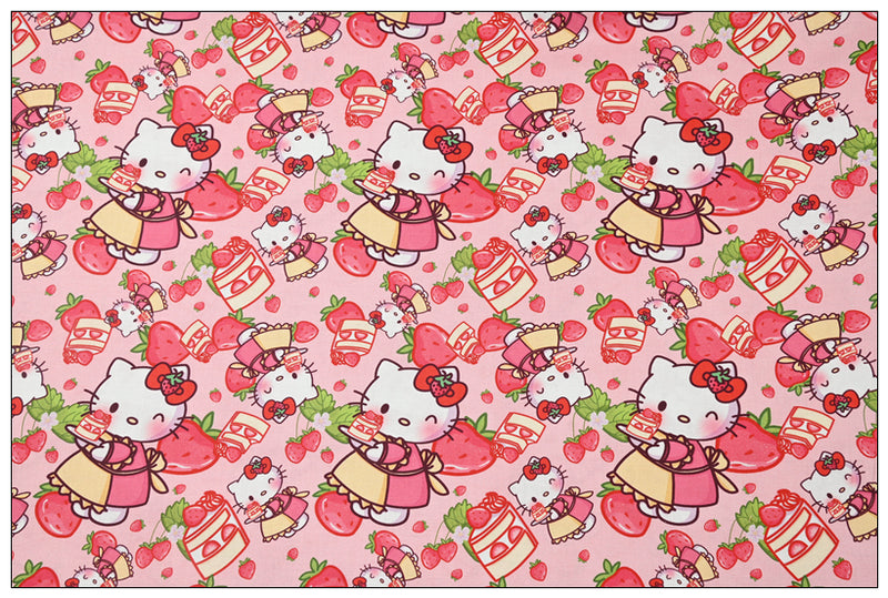 Hello Kitty with Cakes Bakery! 1 Yard Medium Thickness Plain Cotton Fabric, Fabric by Yard, Yardag