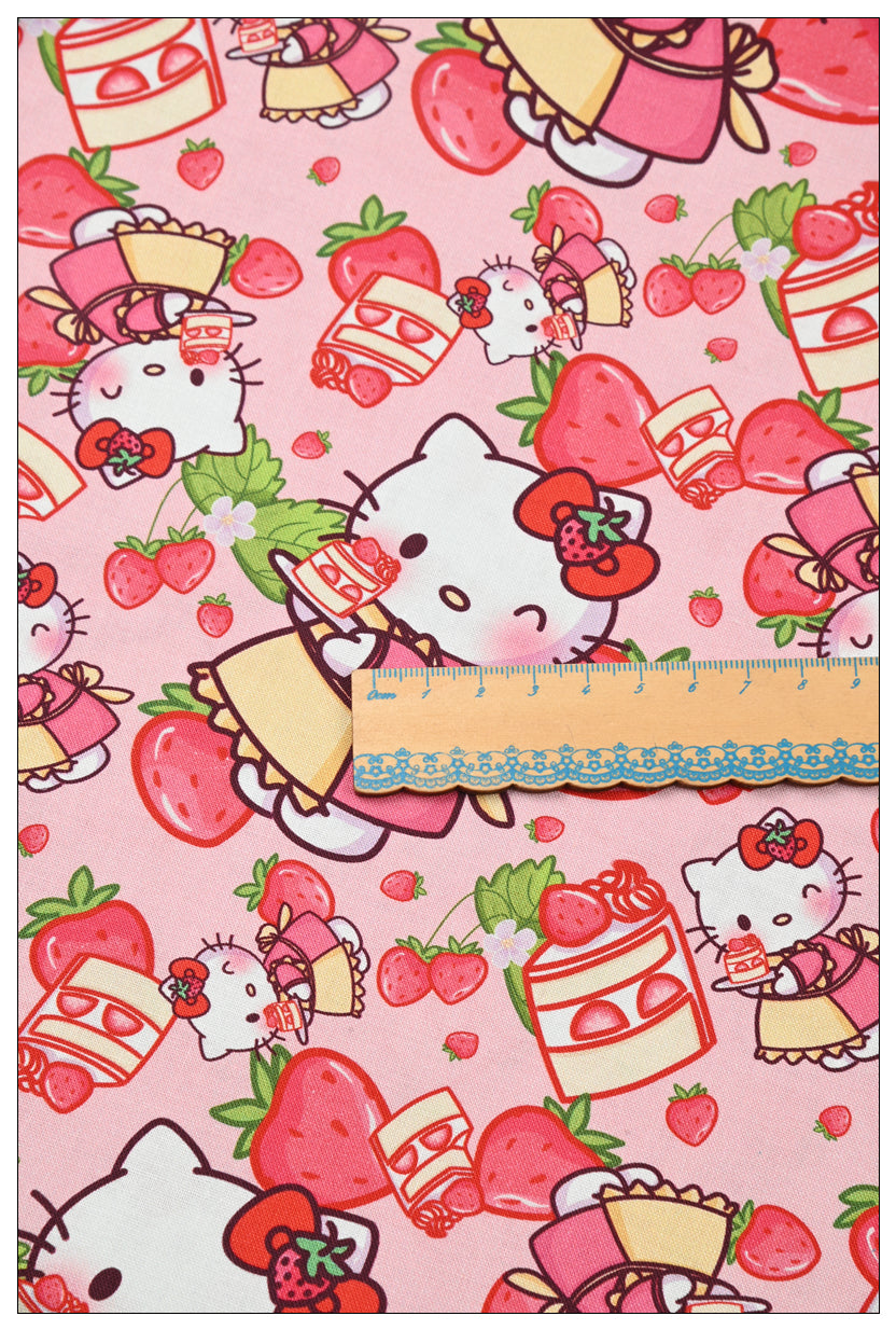 Hello Kitty with Cakes Bakery! 1 Yard Medium Thickness Plain Cotton Fabric, Fabric by Yard, Yardag