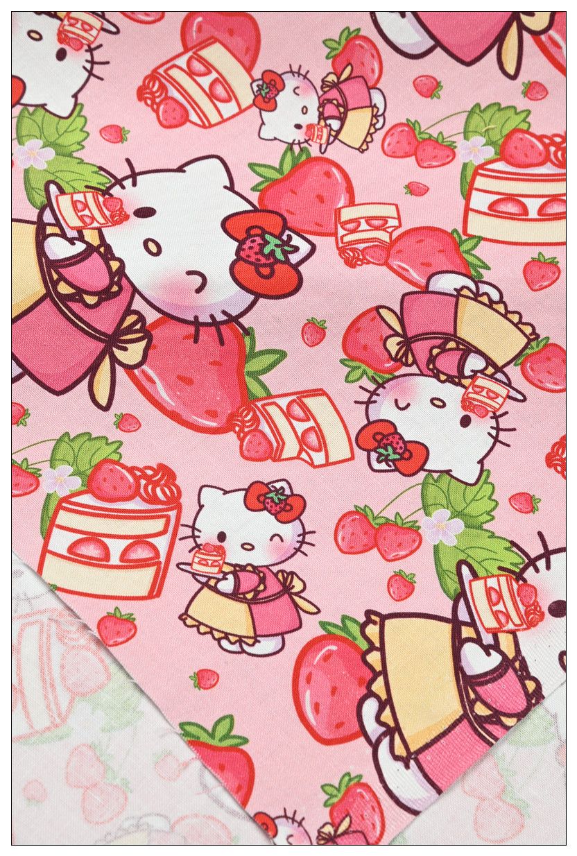 Hello Kitty with Cakes Bakery! 1 Yard Medium Thickness Plain Cotton Fabric, Fabric by Yard, Yardag