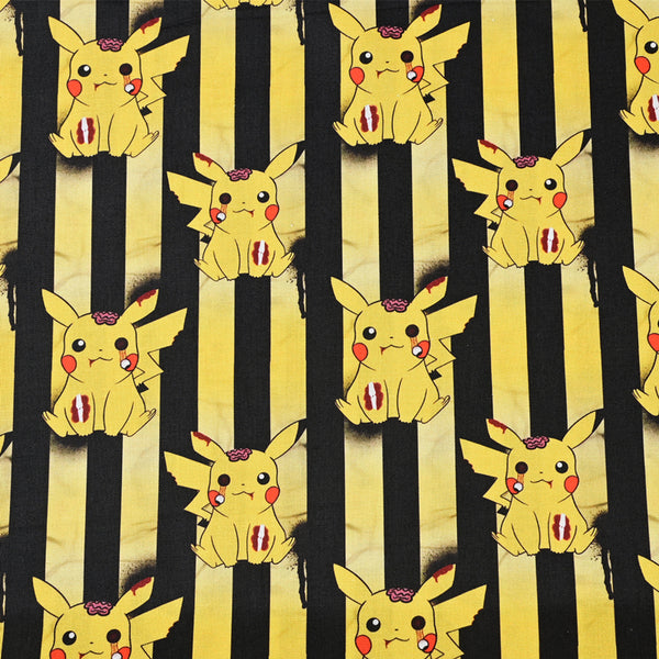 Stripes Pikachu Pocket Monster! 1 Yard Medium Thickness Plain Cotton Fabric, Fabric by Yard, Yardag