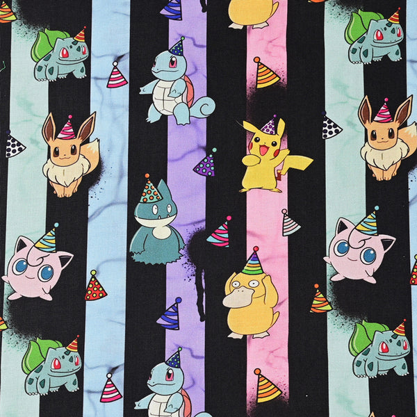 Stripes Pikachu Pocket Monster! 1 Yard Medium Thickness Plain Cotton Fabric, Fabric by Yard, Yardag