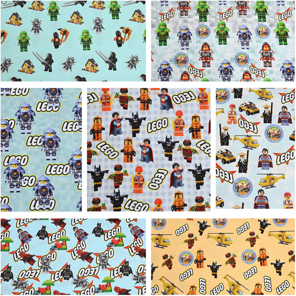 Lego theme Lego Heroes 7 Prints! 1 Yard Medium Digital Printed Cotton Fabric by Yard, Yardage Cotton Bag Fabrics Lego Blocks