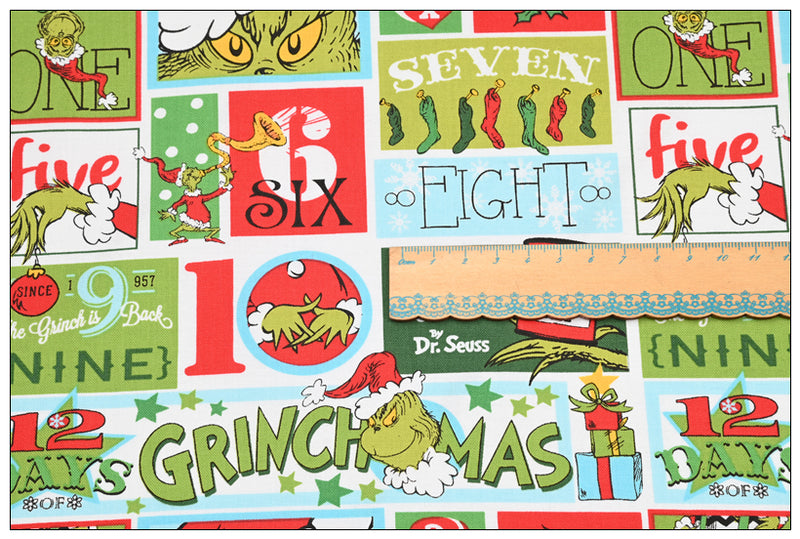 Grinch 12 Days Christmas Green! 1 Meter Medium Children Plain Cotton Fabric, Fabric by Yard, Yardage Cotton 2203