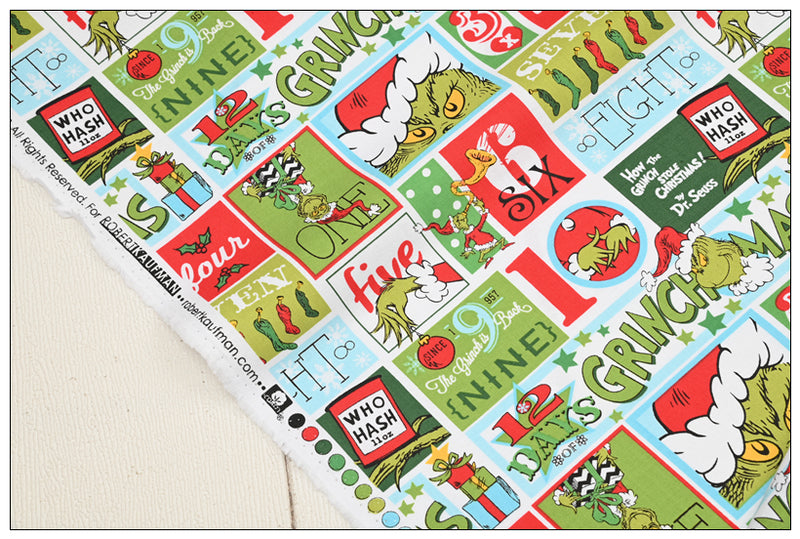 Grinch 12 Days Christmas Green! 1 Meter Medium Children Plain Cotton Fabric, Fabric by Yard, Yardage Cotton 2203