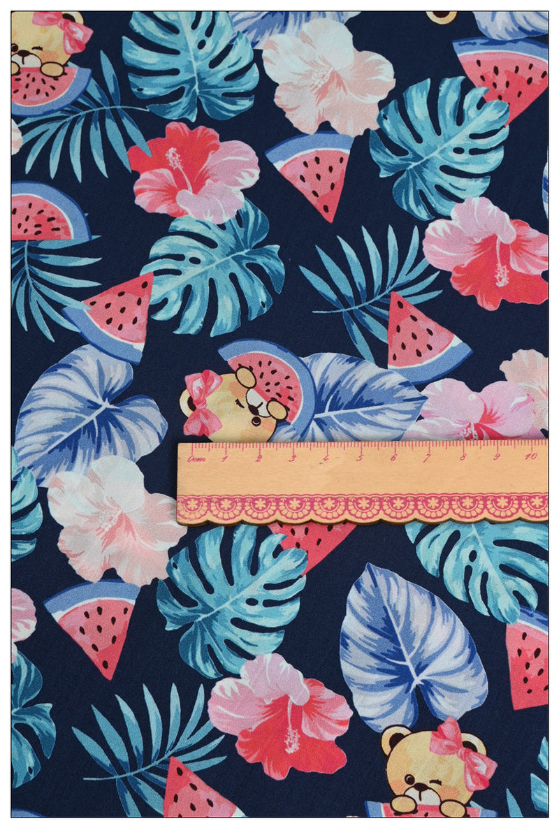 Bear with Watermelon and Leaves! 1 Meter Medium Thickness Cotton Fabric, Fabric by Yard, Yardage Cotton Fabrics for Style Clothes, Bags