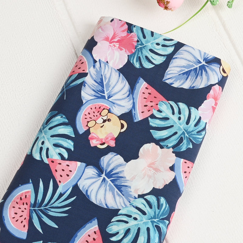 Bear with Watermelon and Leaves! 1 Meter Medium Thickness Cotton Fabric, Fabric by Yard, Yardage Cotton Fabrics for Style Clothes, Bags