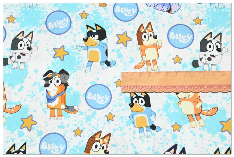 Bluey the Aussie Cartoon Dog 8 Prints! 1 Yard Quality Medium Thickness Plain Cotton Fabric, Fabric Aussie 2407