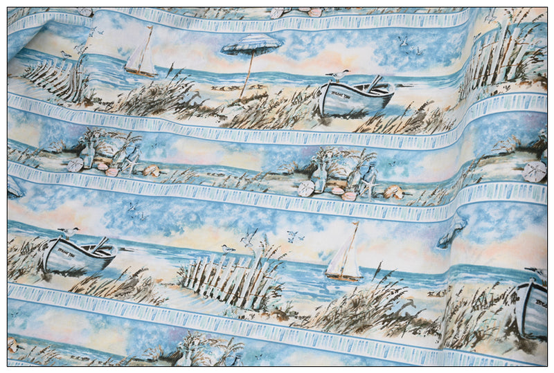 Lakeside Scenery blue! 1 Yard Medium Thickness Cotton Fabric, Fabric by Yard, Yardage Cotton Fabrics for Style Clothes, Bags