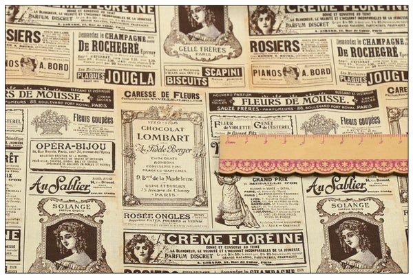 Old Newspaper! 1 Yard Medium Digital Printed Cotton Fabric by Half Yard for Style Clothes, Bags