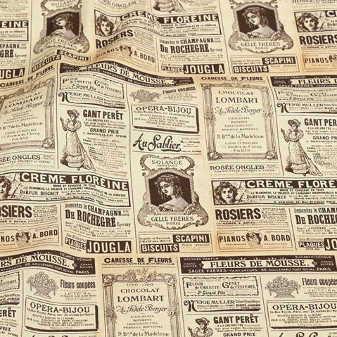 Old Newspaper! 1 Yard Medium Digital Printed Cotton Fabric by Half Yard for Style Clothes, Bags