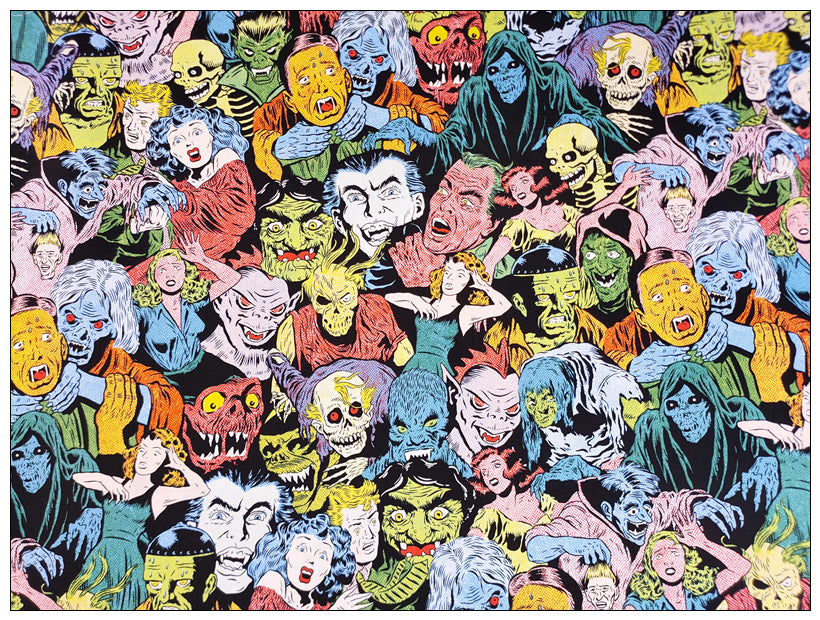 Horrible Dangerous Characters Skulls ! 1 Meter Printed Cotton Fabric, Fabric by Yard, Yardage Fabrics, Children  Kids Halloween