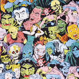 Horrible Dangerous Characters Skulls ! 1 Meter Printed Cotton Fabric, Fabric by Yard, Yardage Fabrics, Children  Kids Halloween