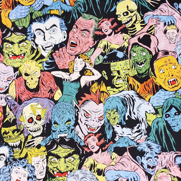 Horrible Dangerous Characters Skulls ! 1 Meter Printed Cotton Fabric, Fabric by Yard, Yardage Fabrics, Children  Kids Halloween