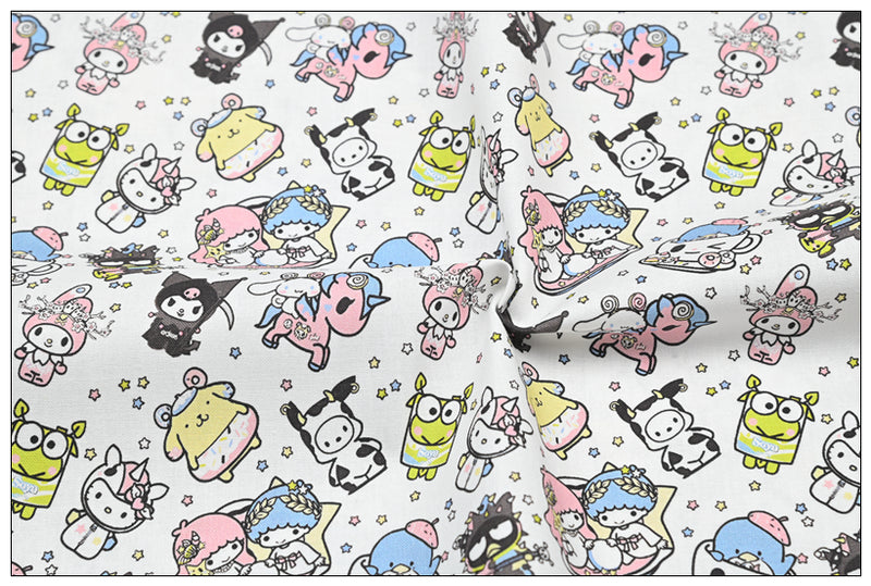 Hello Kitty and Sanrio Friends 4 Prints! 1 Yard Medium Thickness Plain Cotton Fabric, Fabric by Yard, Yardage