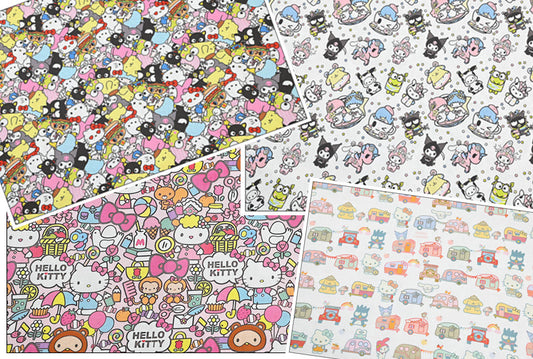 Hello Kitty and Sanrio Friends 4 Prints! 1 Yard Medium Thickness Plain Cotton Fabric, Fabric by Yard, Yardage