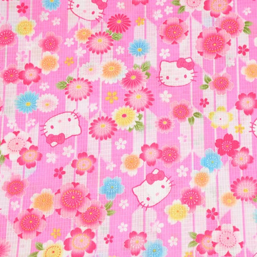 Hello Kitty in Japanese Floral pink! 1 Yard Medium Thickness Plain Cotton Fabric, Fabric by Yard, Yardage