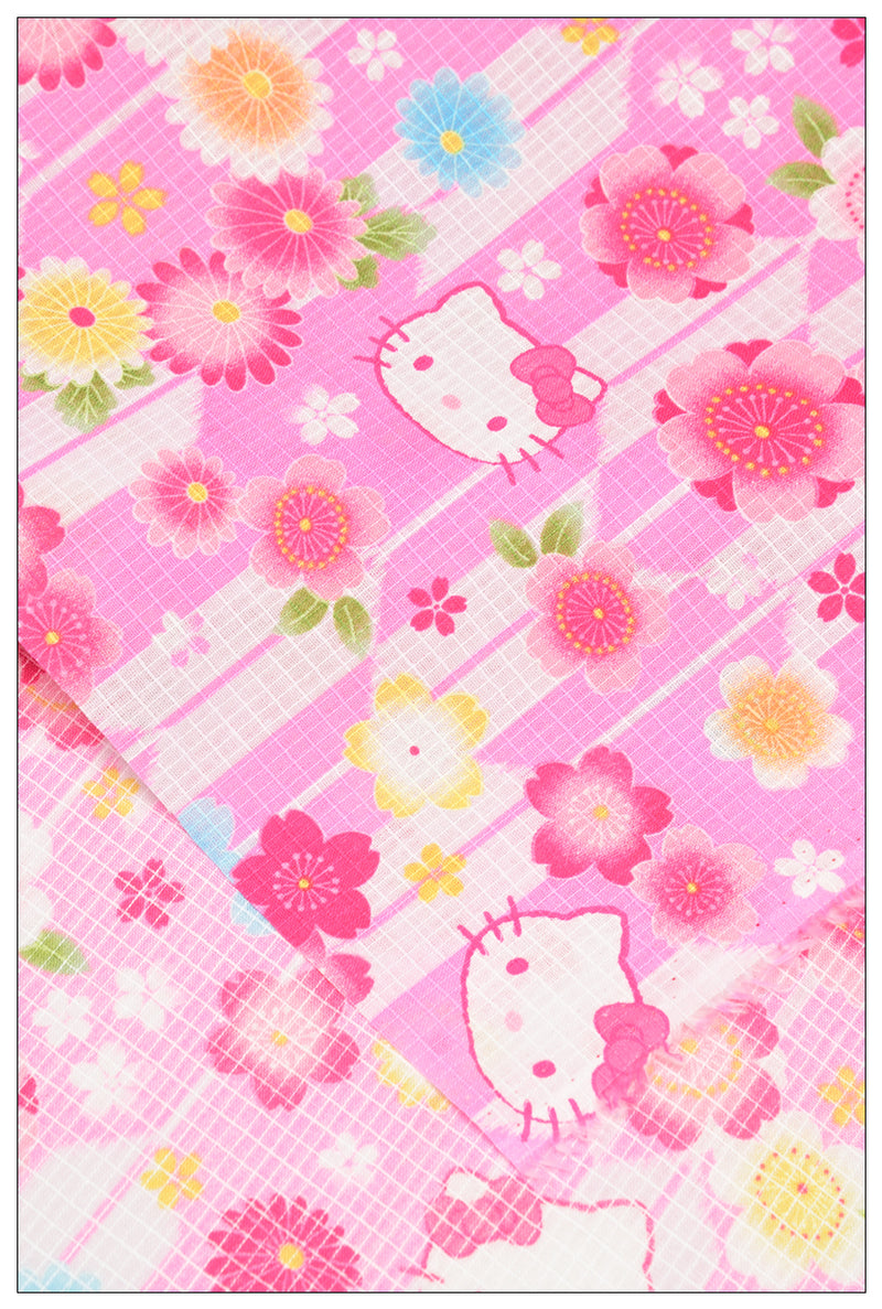 Hello Kitty in Japanese Floral pink! 1 Yard Medium Thickness Plain Cotton Fabric, Fabric by Yard, Yardage