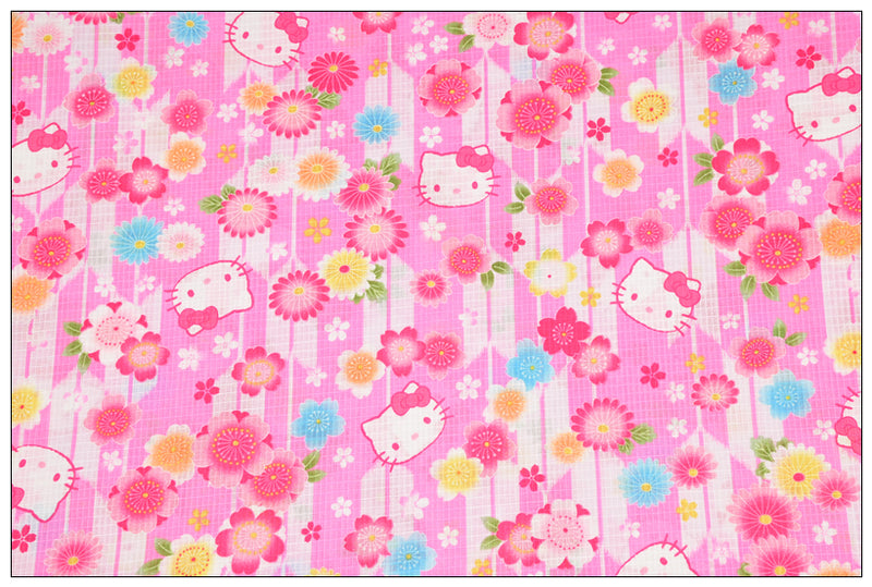 Hello Kitty in Japanese Floral pink! 1 Yard Medium Thickness Plain Cotton Fabric, Fabric by Yard, Yardage