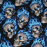 Blue Fire Skulls ! 1 Yard Medium Thickness Plain Cotton Fabric, Fabric by Yard, Yardage Cotton Fabrics for  Style Garments, Bags