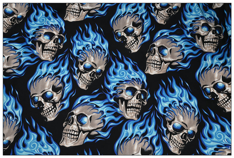 Blue Fire Skulls ! 1 Yard Medium Thickness Plain Cotton Fabric, Fabric by Yard, Yardage Cotton Fabrics for  Style Garments, Bags