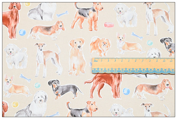 Dogs! 1 Yard Medium Digital Printed Cotton Oxford Fabric by Half Yard for Style Clothes, Bags