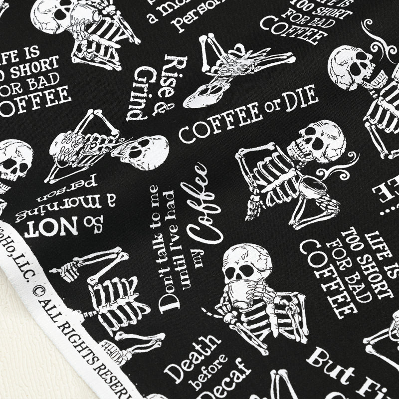 Coffee or Die Skulls Black and White 3 prints! 1 Yard Medium Thickness Plain Cotton Fabric, Fabric by Yard, Yardage Cotton Fabrics for Clothes Crafts